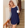 Ekouaer Nightgowns for Women 2 Pack Night Gowns Long Sleeve Sleep Shirts(Blue Grey/Dark Blue Striped)