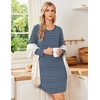 Ekouaer Nightgowns for Women 2 Pack Night Gowns Long Sleeve Sleep Shirts(Blue Grey/Dark Blue Striped)