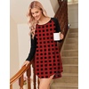 Ekouaer Nightgowns for Women 2 Pack Night Gowns Long Sleeve Sleep Shirts(Red Black Plaid/Purple Plaid)