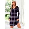 Ekouaer Nightgowns for Women Long Sleeve Night Gown Pullover Sleep Dress(Purple Plaid)