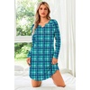 Ekouaer Nightgowns for Women Long Sleeve Night Gown Pullover Sleep Dress(Turquoise Plaid)
