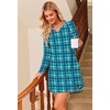 Ekouaer Nightgowns for Women Long Sleeve Night Gown Pullover Sleep Dress(Turquoise Plaid)