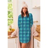 Ekouaer Nightgowns for Women Long Sleeve Night Gown Pullover Sleep Dress(Turquoise Plaid)