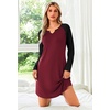 Ekouaer Nightgowns for Women Long Sleeve Night Gown Pullover Sleep Dress(Wine Red)