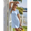 Ekouaer Nightgowns for Women Short Sleeve Sleepshirts Henley Sleepwear(Blue)