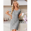 Ekouaer Nightgowns for Women Short Sleeve Sleepshirts Henley Sleepwear(Grey Bow)