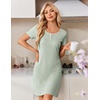 Ekouaer Nightgowns for Women Short Sleeve Sleepshirts Henley Sleepwear(Light Green)