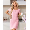 Ekouaer Nightgowns for Women Short Sleeve Sleepshirts Henley Sleepwear(Pink)