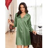 Ekouaer Nightgowns for Women Silk Sleep Shirts Satin Long Sleeve Night Gown(Army Green)