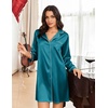 Ekouaer Nightgowns for Women Silk Sleep Shirts Satin Long Sleeve Night Gown(Deep Blue)