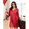 Ekouaer Nightgowns for Women Silk Sleep Shirts Satin Long Sleeve Night Gown(Red)