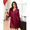 Ekouaer Nightgowns for Women Silk Sleep Shirts Satin Long Sleeve Night Gown(Wine Red)