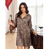 Ekouaer Nightgowns for Women Silk Sleep Shirts Satin Long Sleeve Night Gown(Yellow Leopard)