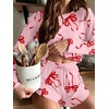 Ekouaer Pajama Sets Sexy Lounge Sets Long Sleeve and Side Split Shorts Pjs(Big Red Bows)