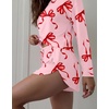 Ekouaer Pajama Sets Sexy Lounge Sets Long Sleeve and Side Split Shorts Pjs(Big Red Bows)