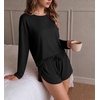 Ekouaer Pajama Sets Sexy Lounge Sets Long Sleeve and Side Split Shorts Pjs(Black)