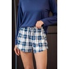 Ekouaer Pajama Sets Sexy Lounge Sets Long Sleeve and Side Split Shorts Pjs(Blue Plaid)