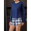 Ekouaer Pajama Sets Sexy Lounge Sets Long Sleeve and Side Split Shorts Pjs(Blue Plaid)