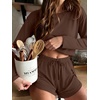 Ekouaer Pajama Sets Sexy Lounge Sets Long Sleeve and Side Split Shorts Pjs(Brown)