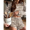 Ekouaer Pajama Sets Sexy Lounge Sets Long Sleeve and Side Split Shorts Pjs(Brown Abstract Stripes)