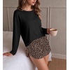 Ekouaer Pajama Sets Sexy Lounge Sets Long Sleeve and Side Split Shorts Pjs(Brown Leopard)