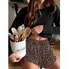 Ekouaer Pajama Sets Sexy Lounge Sets Long Sleeve and Side Split Shorts Pjs(Brown Leopard)