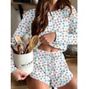 Ekouaer Pajama Sets Sexy Lounge Sets Long Sleeve and Side Split Shorts Pjs(Colorful Flowers)