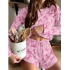 Ekouaer Pajama Sets Sexy Lounge Sets Long Sleeve and Side Split Shorts Pjs(Different Pink Bows)
