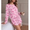 Ekouaer Pajama Sets Sexy Lounge Sets Long Sleeve and Side Split Shorts Pjs(Different Pink Bows)