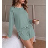 Ekouaer Pajama Sets Sexy Lounge Sets Long Sleeve and Side Split Shorts Pjs(Green and White Stripes)