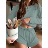 Ekouaer Pajama Sets Sexy Lounge Sets Long Sleeve and Side Split Shorts Pjs(Green and White Stripes)