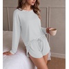 Ekouaer Pajama Sets Sexy Lounge Sets Long Sleeve and Side Split Shorts Pjs(Grey-white Stripes)