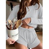 Ekouaer Pajama Sets Sexy Lounge Sets Long Sleeve and Side Split Shorts Pjs(Grey-white Stripes)