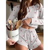 Ekouaer Pajama Sets Sexy Lounge Sets Long Sleeve and Side Split Shorts Pjs(Little Cherry)