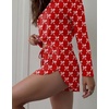 Ekouaer Pajama Sets Sexy Lounge Sets Long Sleeve and Side Split Shorts Pjs(Little Red Bow)