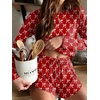 Ekouaer Pajama Sets Sexy Lounge Sets Long Sleeve and Side Split Shorts Pjs(Little Red Bow)