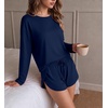 Ekouaer Pajama Sets Sexy Lounge Sets Long Sleeve and Side Split Shorts Pjs(Navy Blue)