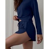 Ekouaer Pajama Sets Sexy Lounge Sets Long Sleeve and Side Split Shorts Pjs(Navy Blue)