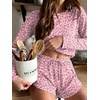 Ekouaer Pajama Sets Sexy Lounge Sets Long Sleeve and Side Split Shorts Pjs(Pink Leopard)
