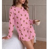 Ekouaer Pajama Sets Sexy Lounge Sets Long Sleeve and Side Split Shorts Pjs(Pink Teddy Bear)