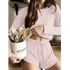Ekouaer Pajama Sets Sexy Lounge Sets Long Sleeve and Side Split Shorts Pjs(Pink and White Stripes)