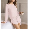 Ekouaer Pajama Sets Sexy Lounge Sets Long Sleeve and Side Split Shorts Pjs(Pink and White Stripes)