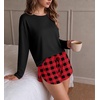 Ekouaer Pajama Sets Sexy Lounge Sets Long Sleeve and Side Split Shorts Pjs(Red and Black Plaid)