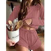 Ekouaer Pajama Sets Sexy Lounge Sets Long Sleeve and Side Split Shorts Pjs(Red and White Stripes)