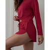 Ekouaer Pajama Sets Sexy Lounge Sets Long Sleeve and Side Split Shorts Pjs(Wine Red)