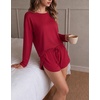 Ekouaer Pajama Sets Sexy Lounge Sets Long Sleeve and Side Split Shorts Pjs(Wine Red)