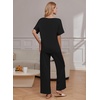 Ekouaer Pajama Sets Womens 2 Piece Short Sleeve Long Pants Pjs Lounge Set(Black)