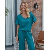 Ekouaer Pajama Sets Womens 2 Piece Short Sleeve Long Pants Pjs Lounge Set(Blue Green)