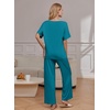Ekouaer Pajama Sets Womens 2 Piece Short Sleeve Long Pants Pjs Lounge Set(Blue Green)