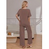 Ekouaer Pajama Sets Womens 2 Piece Short Sleeve Long Pants Pjs Lounge Set(Brown)